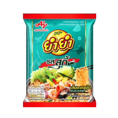 <p>ยำยำ บะหมี่กึ่งสำเร็จรูปเส้นแบน รสสุกี้</p>